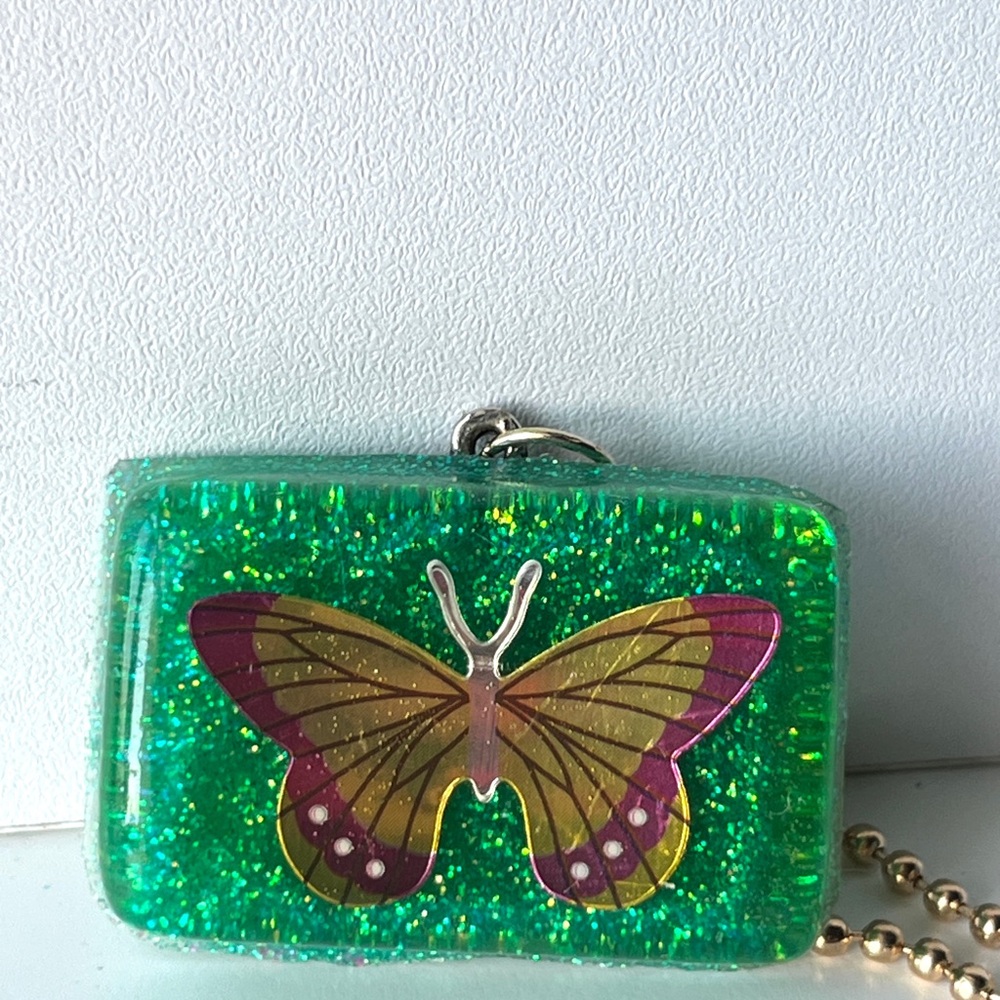 Glittery Green Butterfly Keychain